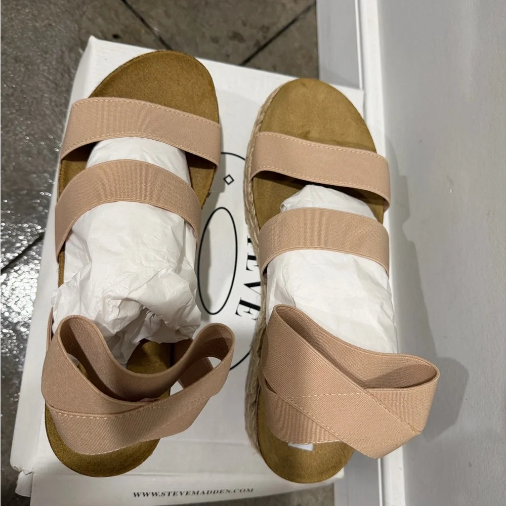 Platform Espadrille Sandal in Nude Pink with Elastic Straps